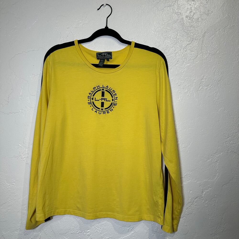 Lauren Active Ralph Lauren XL Long Sleeved Tee Highlighter Yellow Embroidered